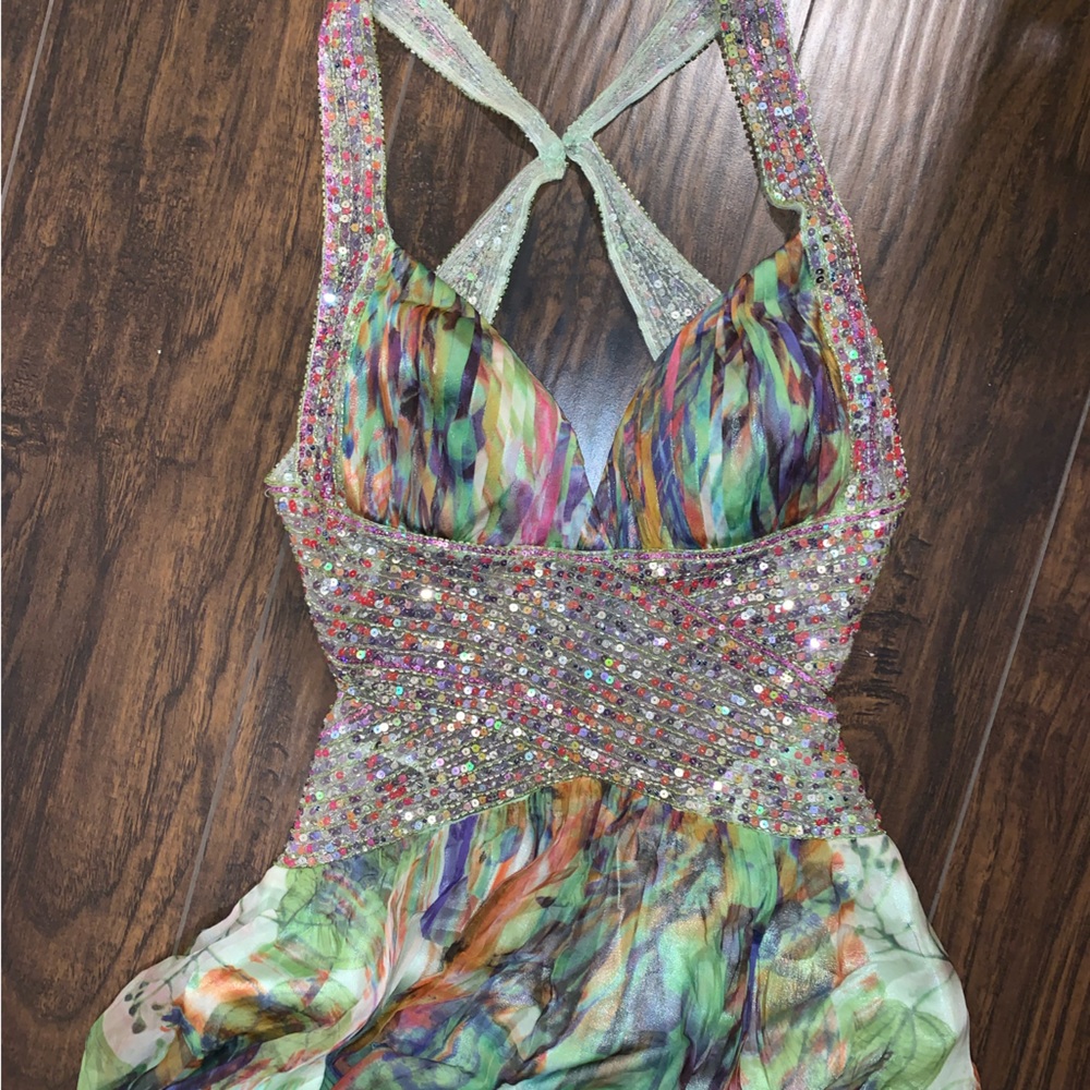 Jovani Green Multicolor silk Formal Dress